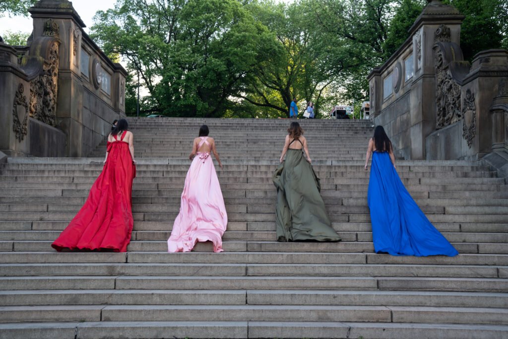 4 Flying Dresses up stairs
