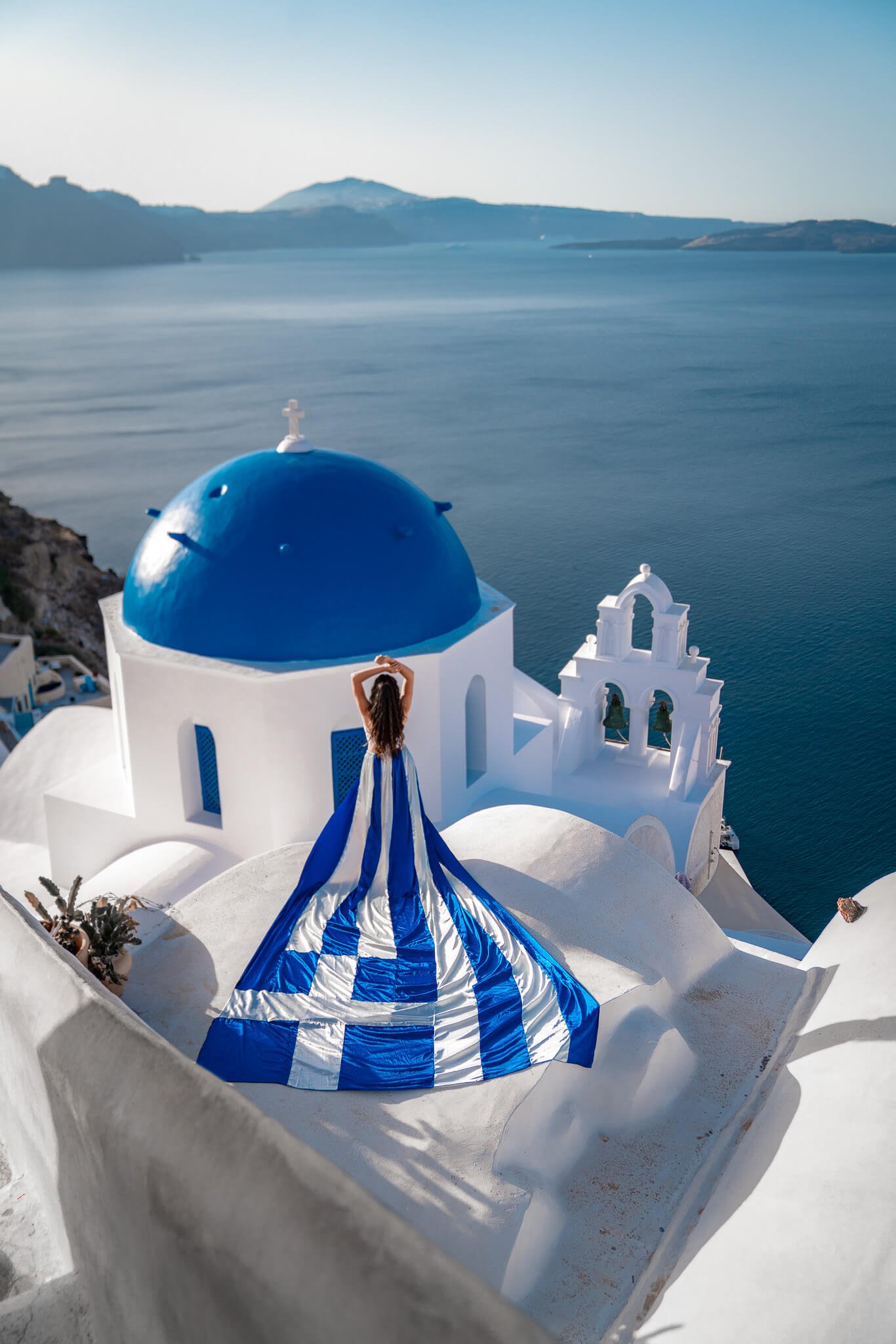 Greek flag flying dress photoshoots