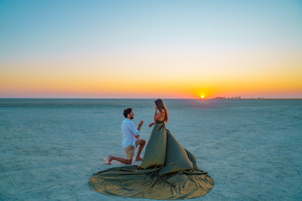 Flying dress photoshoot proposal in Botswana with Flying Dresses New York