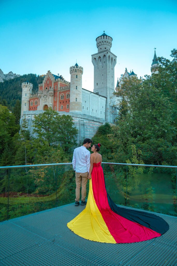 Flying dress photoshoot at a castle in Germany