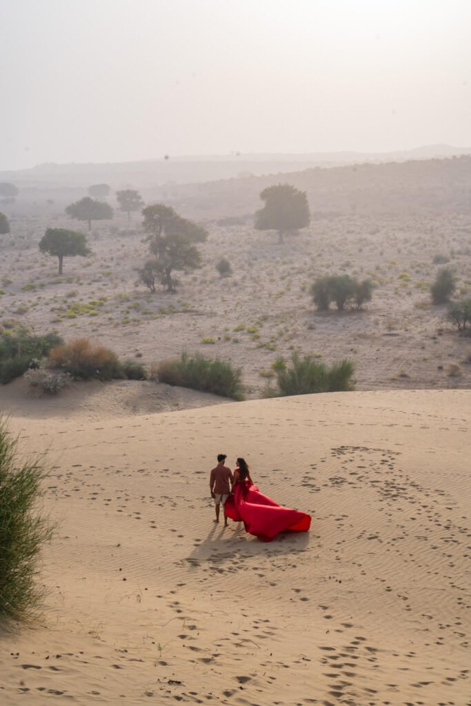 Flying dress photoshoot in the desert of Jaisalmer, India
