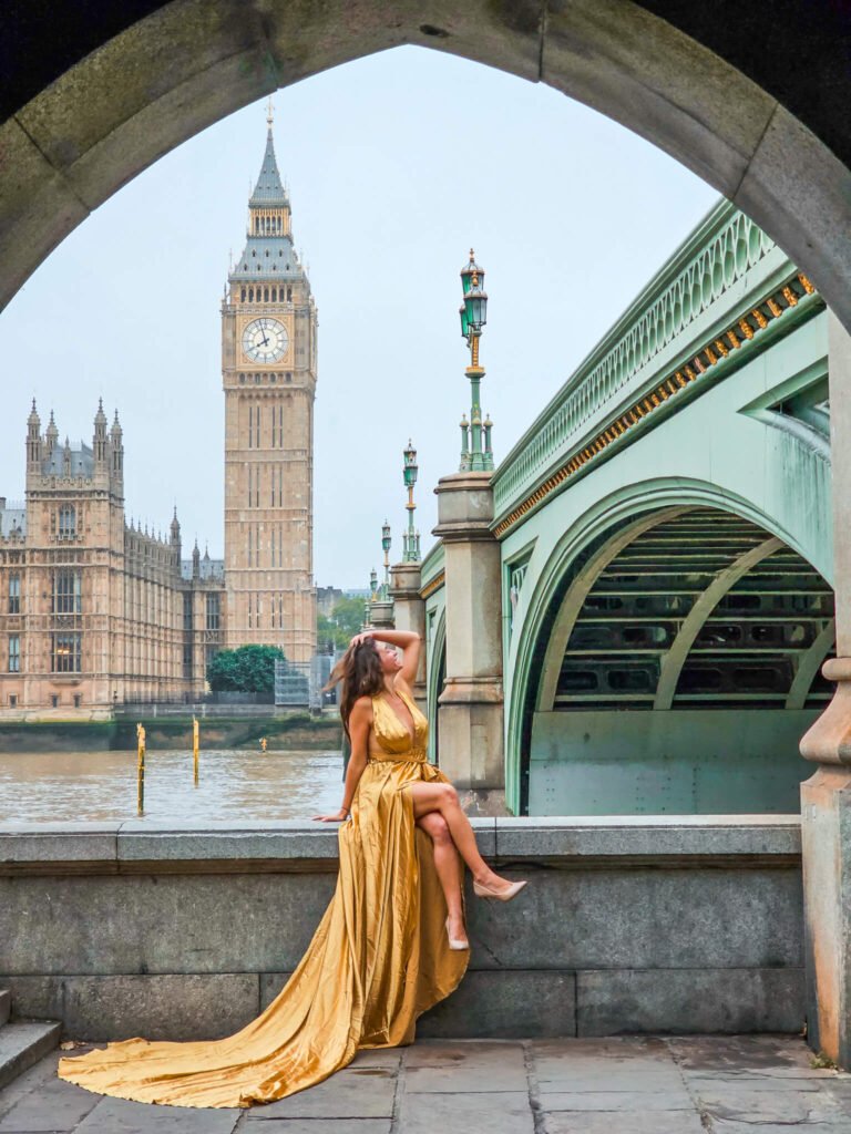 Flying dress photoshoot in London, England