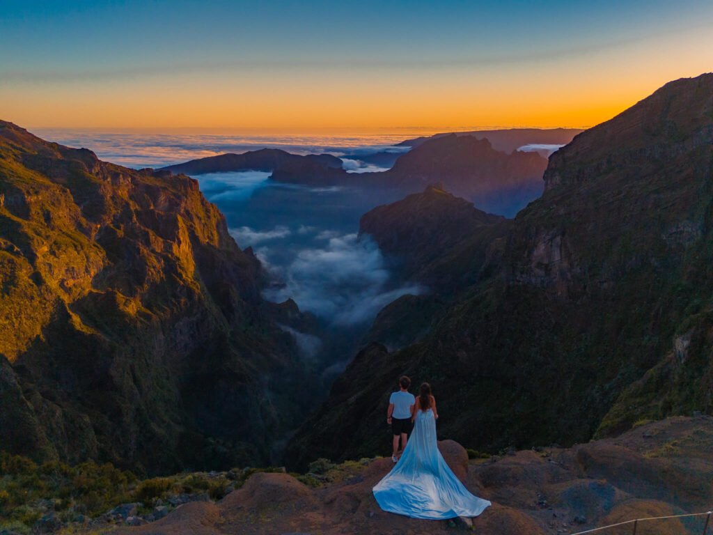 Flying dress photoshoot at Pico do Arieiro in Madeira, Portugal