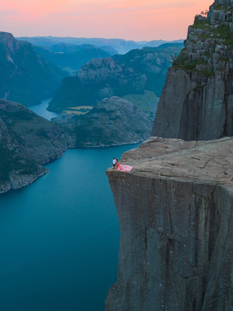 Flying dress photoshoot at Pulpit Rock in Norway