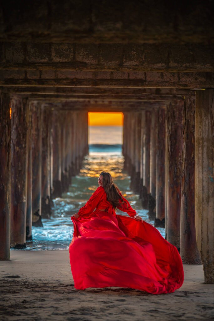 Flying dress photoshoot at the beach in Argentina