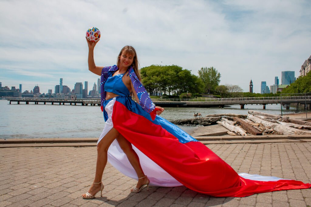 Czechia flag flying dress photoshoot at the 2026 World Cup event in NYC