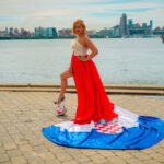 girl in a Croatia flag flying dress by Flying Dresses New York