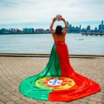 girl in a Portugal flag flying dress by Flying Dresses New York