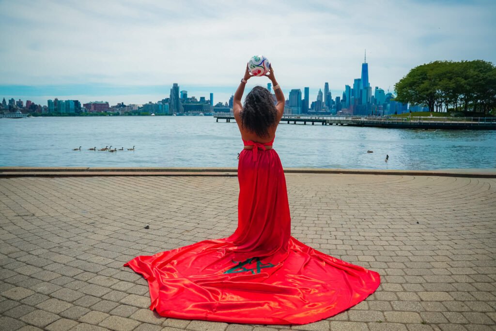 girl in a Morocco flag flying dress by Flying Dresses New York