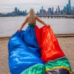 girl in a South Africa flag flying dress by Flying Dresses New York