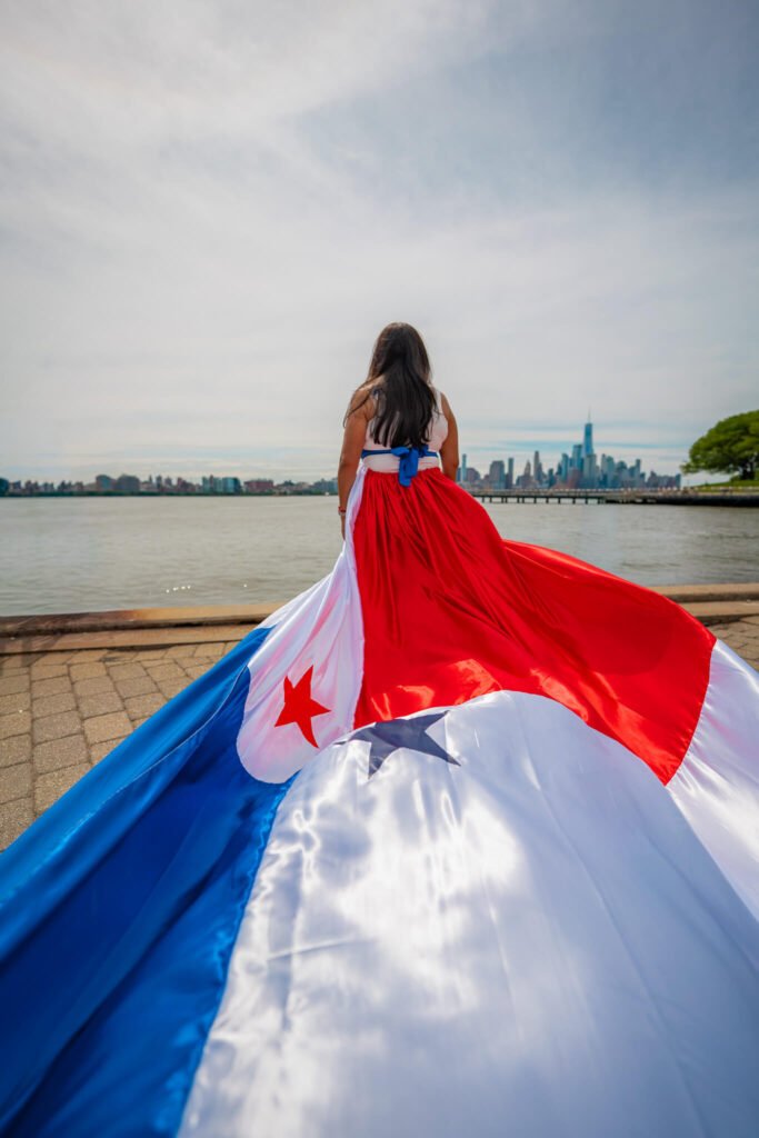 girl in a Panama flag flying dress by Flying Dresses New York
