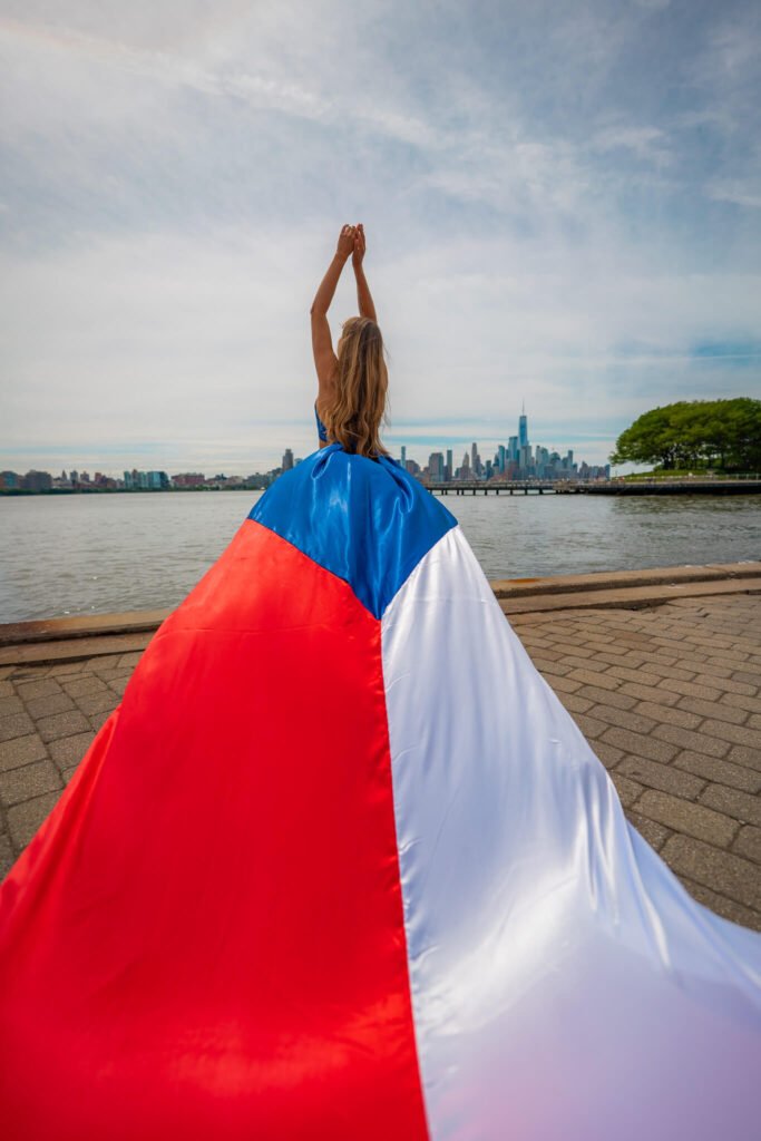 girl in a Czech flag flying dress by Flying Dresses New York