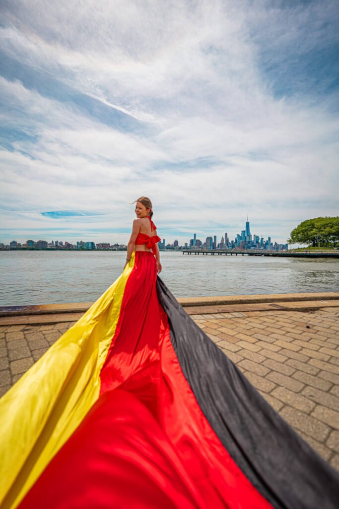 girl in a Germany flag flying dress by Flying Dresses New York