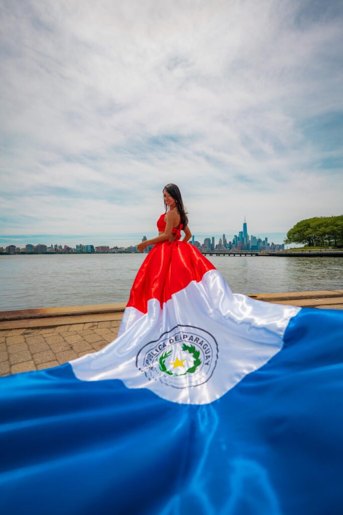 girl in a Paraguay flag flying dress by Flying Dresses New York