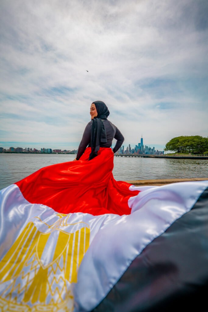 girl in an Egypt flag flying dress by Flying Dresses New York