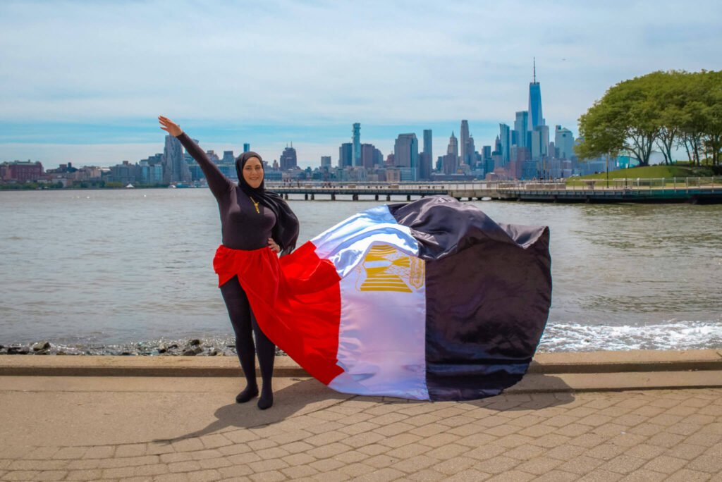 Egypt flag flying dress photoshoot at the 2026 World Cup event in NYC