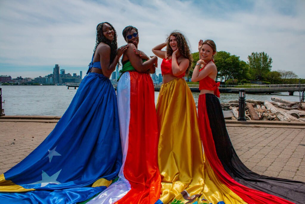Group E flag flying dress photoshoot at the 2026 World Cup event in NYC