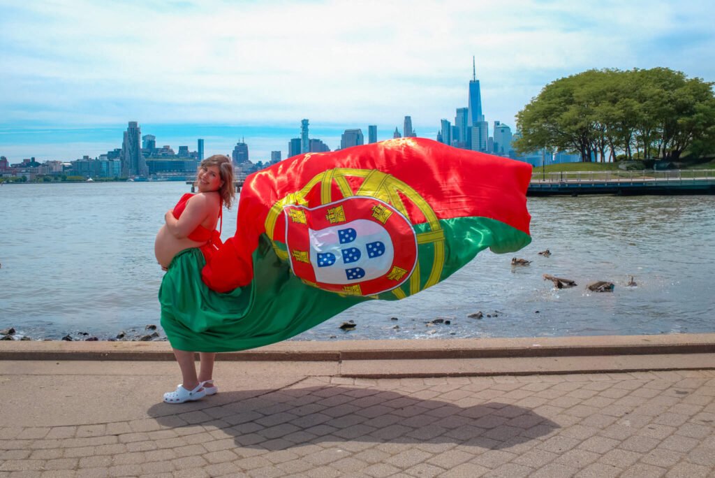 Portugal flag flying dress photoshoot at the 2026 World Cup event in NYC
