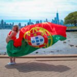 Portugal flag flying dress photoshoot at the 2026 World Cup event in NYC