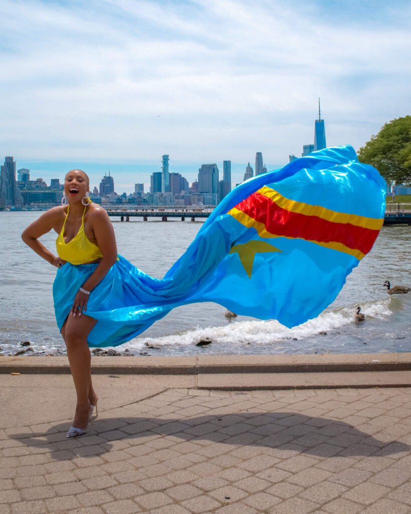 girl in a Congo flag flying dress by Flying Dresses New York