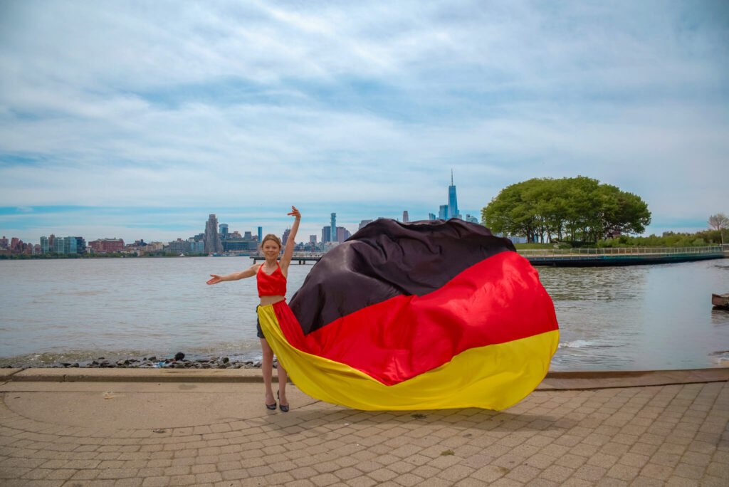 girl in a Germany flag flying dress by Flying Dresses New York