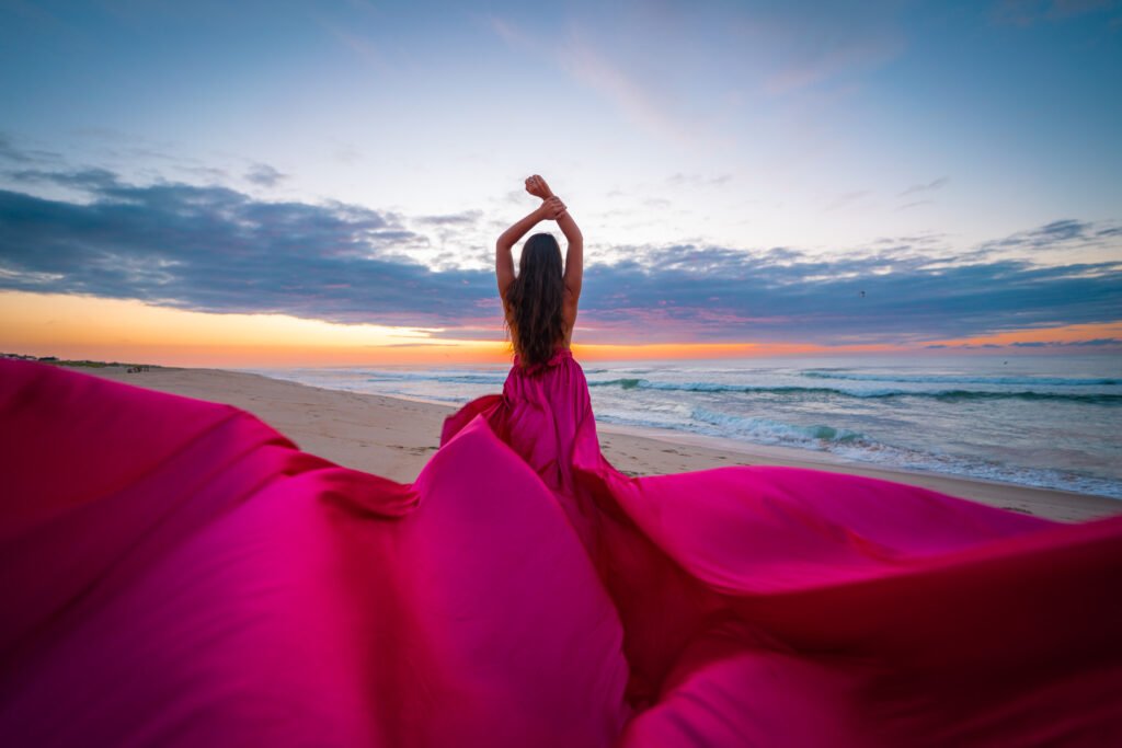 Flying dress photoshoot in New Jersey at the beach