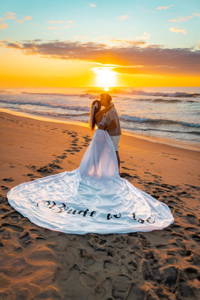 Bride to be flying dress photoshoot in new jersey at the beach