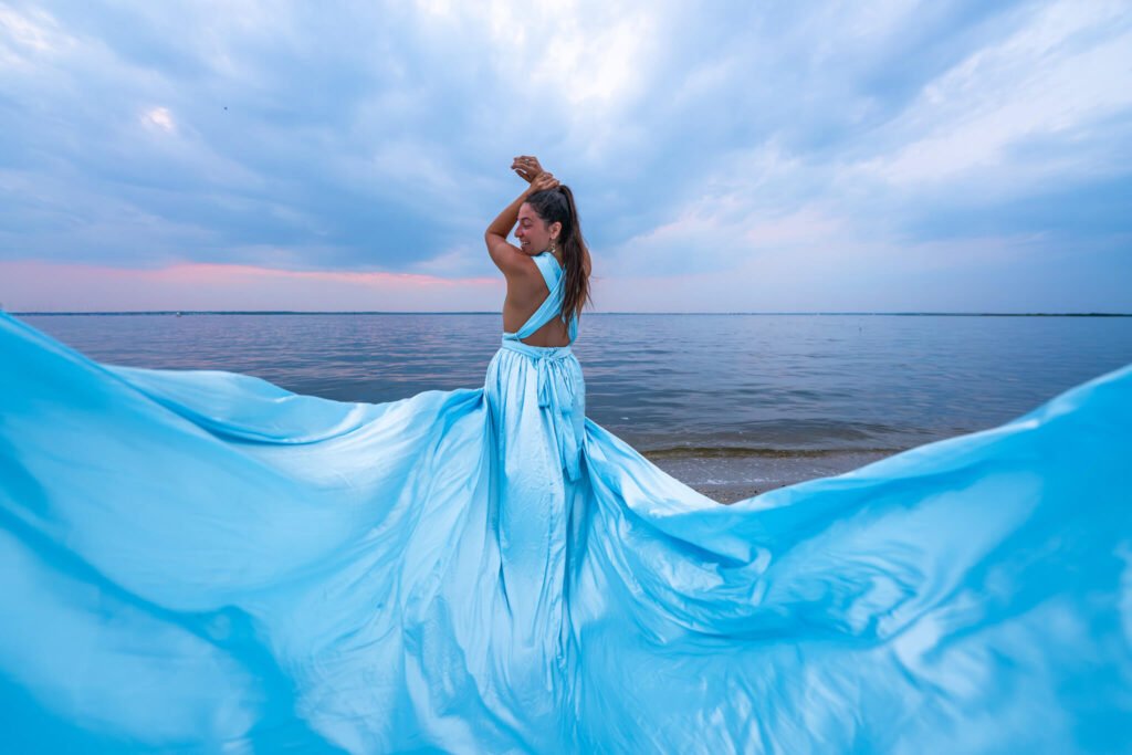 Flying dress photoshoot at Seaside in New Jersey